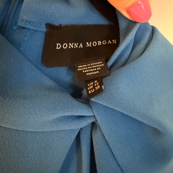 Donna Morgan Women's Mock A-Line Dress with Twist Neck Detail, Directoire Blue 8 - Picture 6 of 9